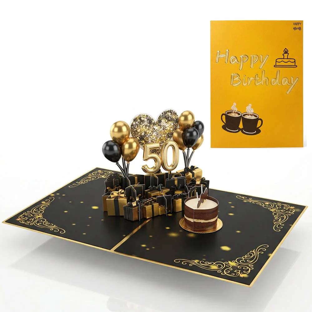 

Happy 50th Birthday Pop-Up 3D Greeting Card with Envelope – A Musical, Glowing Birthday Gift for Friends