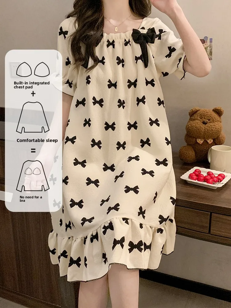 

Simple Casual ort Sve Women's Spwear with Chest Pad Korean Sle Home Clothes Print Summer New Arrival