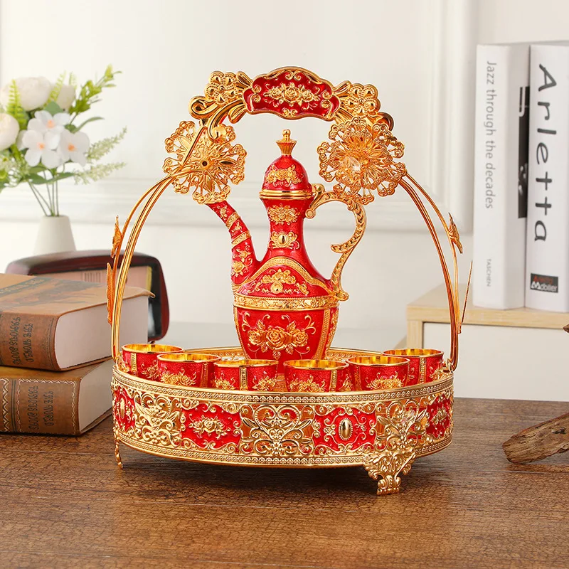 Set hadiah gelas anggur mewah berbahan paduan emas berkualitas tinggi untuk dekorasi meja rumah dengan nampan