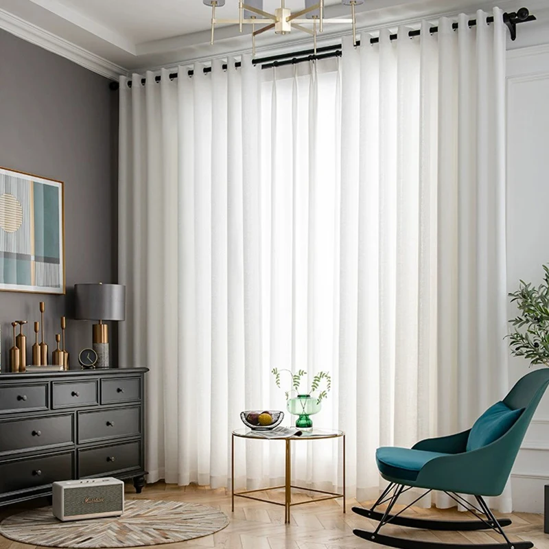 

2 Panels White Linen Blend Sheer Curtains - Light Filtering Privacy Drapes for Living Room & Bedroom, Modern Window Treatments