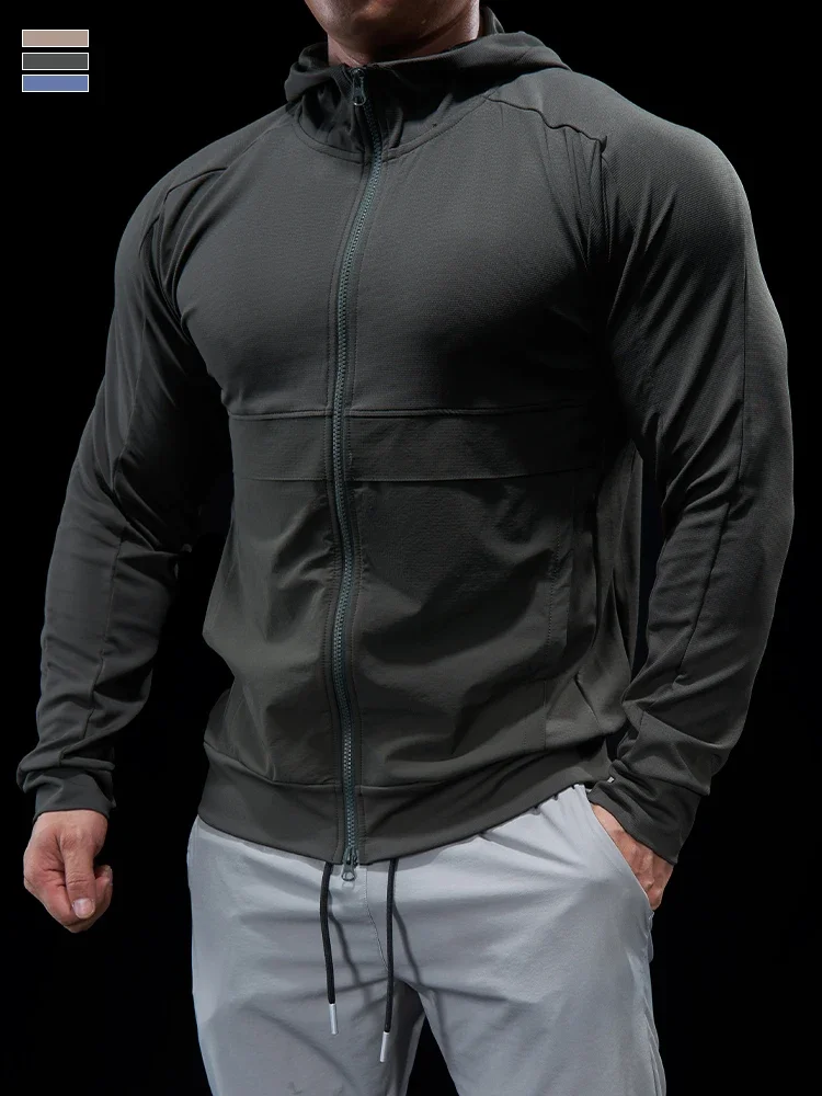 Mens Running Training Jacket Gym Fitness Sports Shirts Tops Short Sleeve Hoodies Outdoor Cycling Hoodie Muscle Workout Clothes