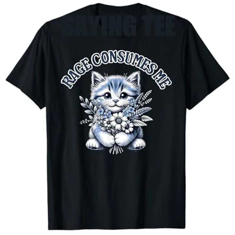 Lustiges Kätzchen-Shirt Katzen-Meme Süßes Katzen-Zitat „Angst verfängt mich“ T-Shirt Damenmode Kitty Spruch Tee Kurzarm Grafik-Outfit Geschenke