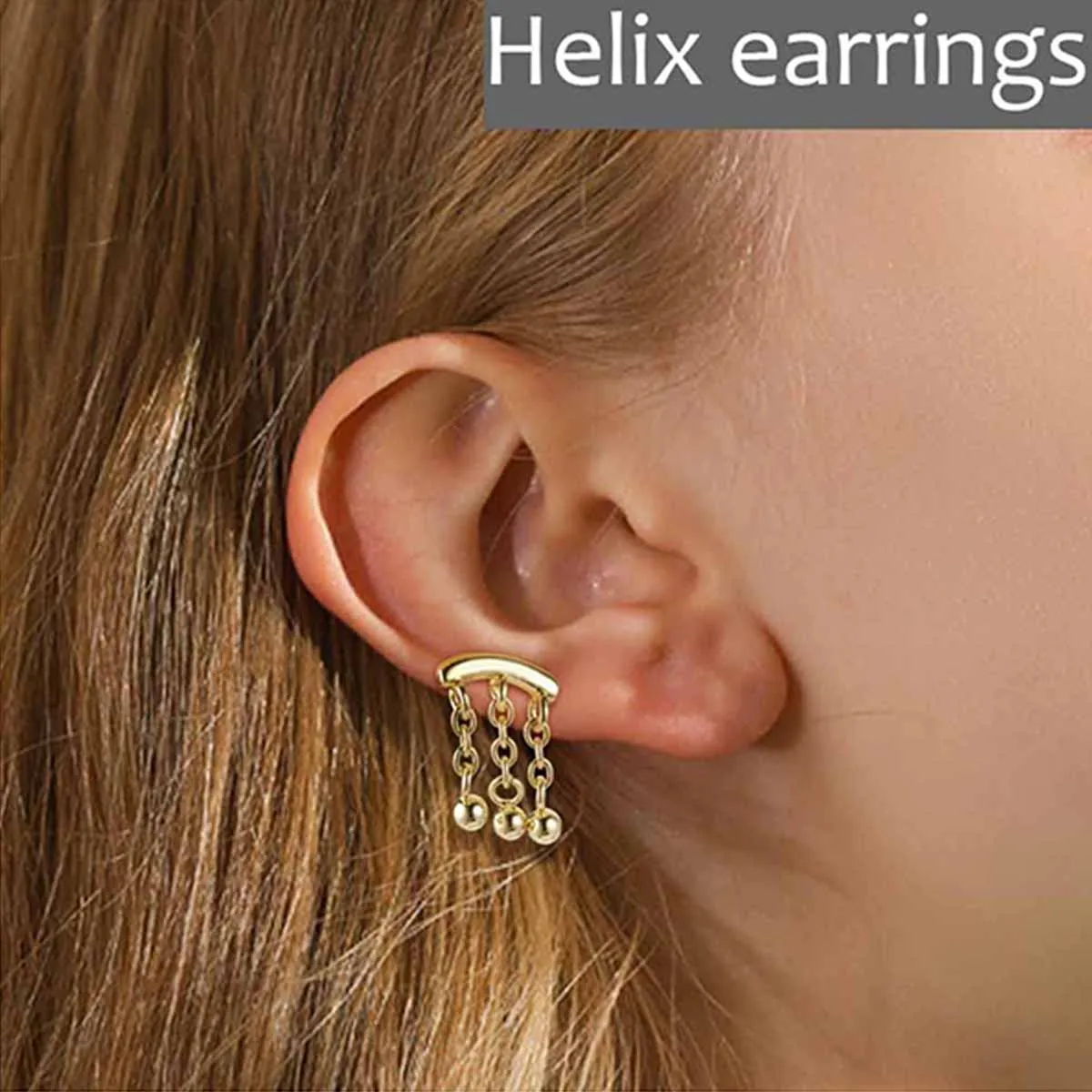 Stainless Steel Ear Studs for Women, Flat Back Stud, Front Spiral Lip, Golden Piercing Jewelry, 6 Pcs