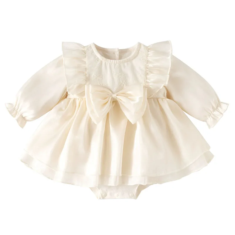 

Весенне-осенняя одежда для маленьких девочек, корейские милые хлопковые комбинезоны с длинными рукавами и бантом, комбинезоны-боди для новорожденных, товары для новорожденных B399