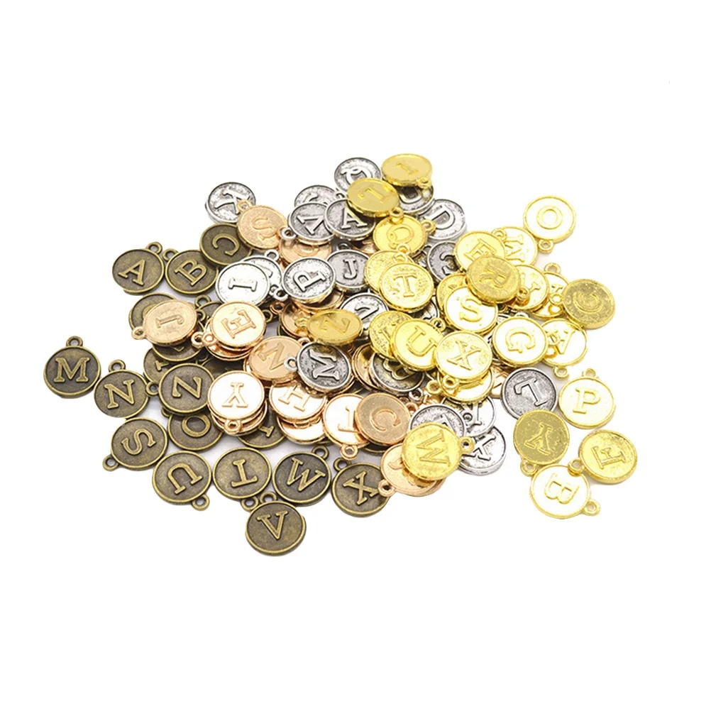 

130 Pcs Letter Pendant Retro Style 26 Letters Alloy Plated Charms Small Pendants for Jewelry Making Projects Gifts