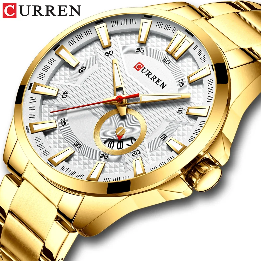 CURREN 8372 Top Brand Men Watch Quartz Wristwatch Sports Chronograph Clock Male Stainless Steel Strap Fashion Business Watch