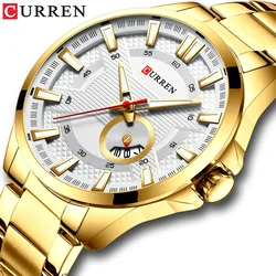 CURREN-reloj analógico de acero inoxidable para hombre, accesorio de pulsera de cuarzo resistente al agua con cronógrafo, marca de lujo deportivo de complemento masculino con diseño moderno, perfecto para negocios, 8372