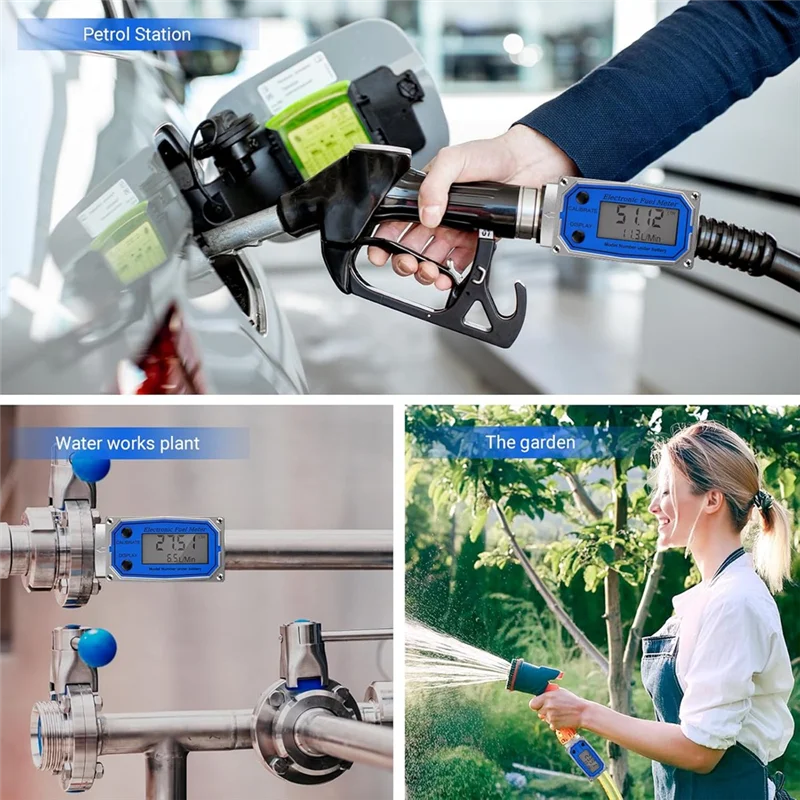 

AB46-1 Inch Fuel Flow Meter With 3/4 Inch Adapters, Digital Turbine Flow Meter 2.5-31 GPM Inline NPT Thread Dieselflow Meter