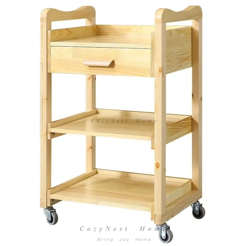 Solid Wood Multi Layer Beauty Trolley With Drawers For Salon Spa Barber Shop Mobile Storage Cart Professional Use