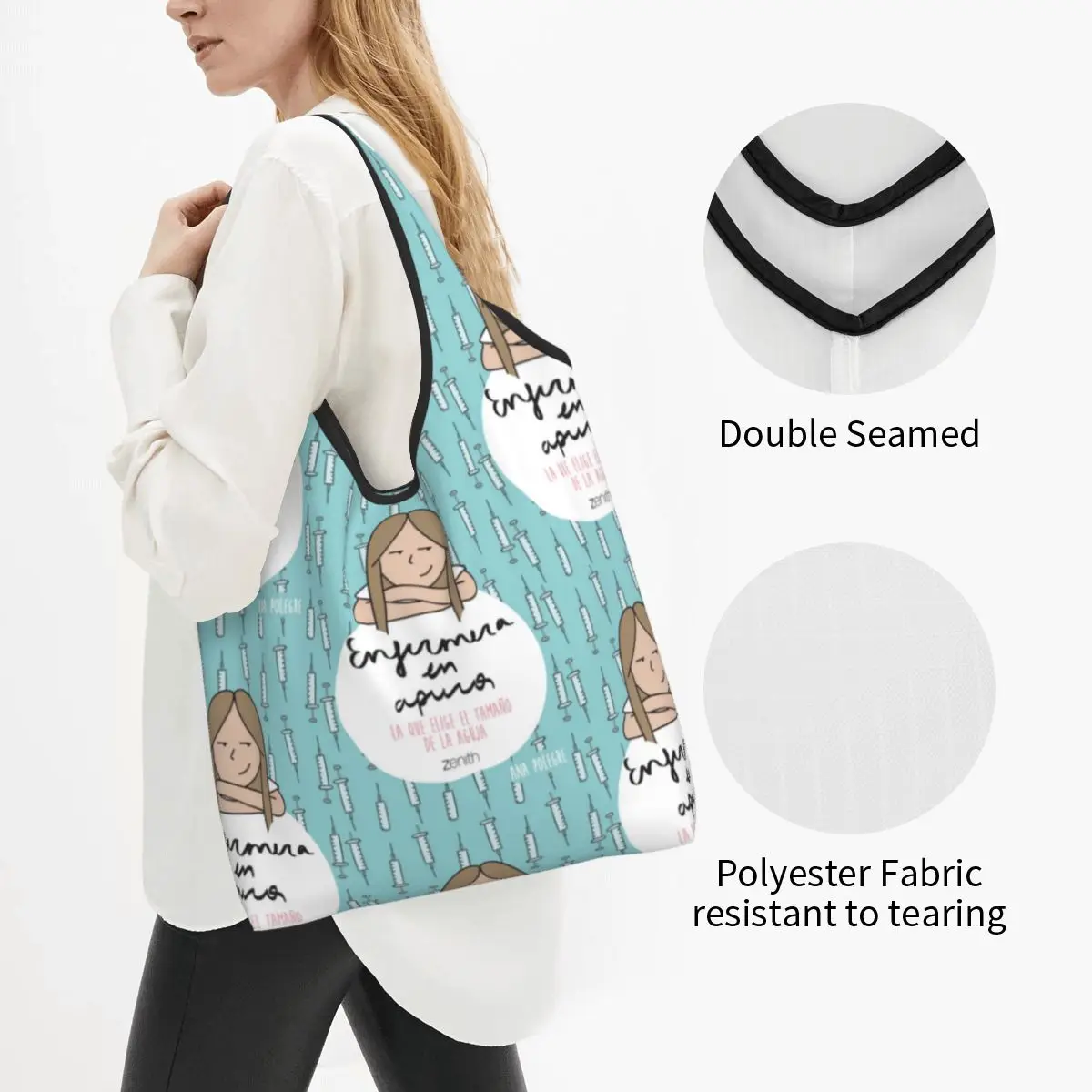 Kawaii Print Enfermera En Apuros Doctor Nurse Medical Shopping Tote Bag Portable Shoulder Shopper Handbag