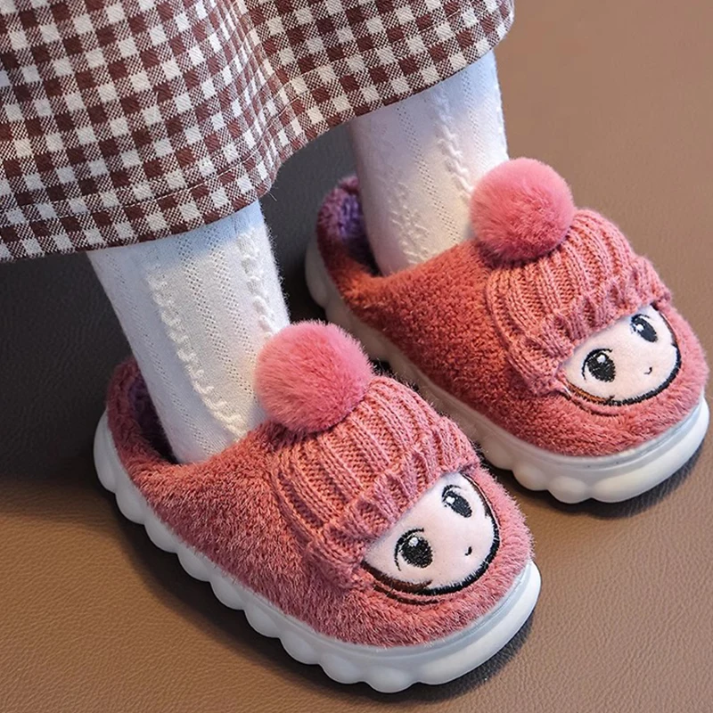 Children\'s cotton slippers girls\' plush slippers indoor home warm fur slippers cartoon cute girls\' baby cotton slippers