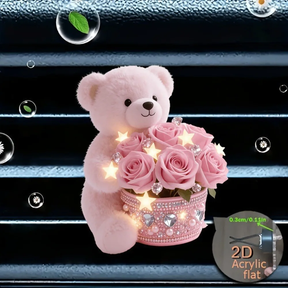 Cute Teddy 2D Flat Bear Puppy Acrylic Crafts Clip Decorative Car Vent Garden Home Decoration Accessory Ornament Vehicles Pendant