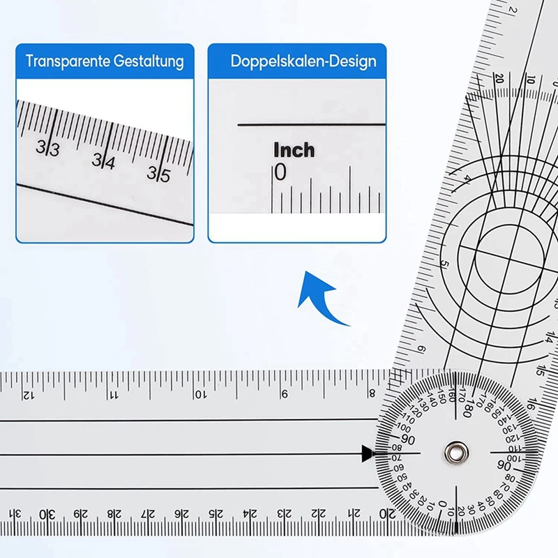 4 Pieces Goniometer Physiotherapy 360 Degree Rotation Protractor Physiotherapy PVC For Physiotherapy, Sports Therapy