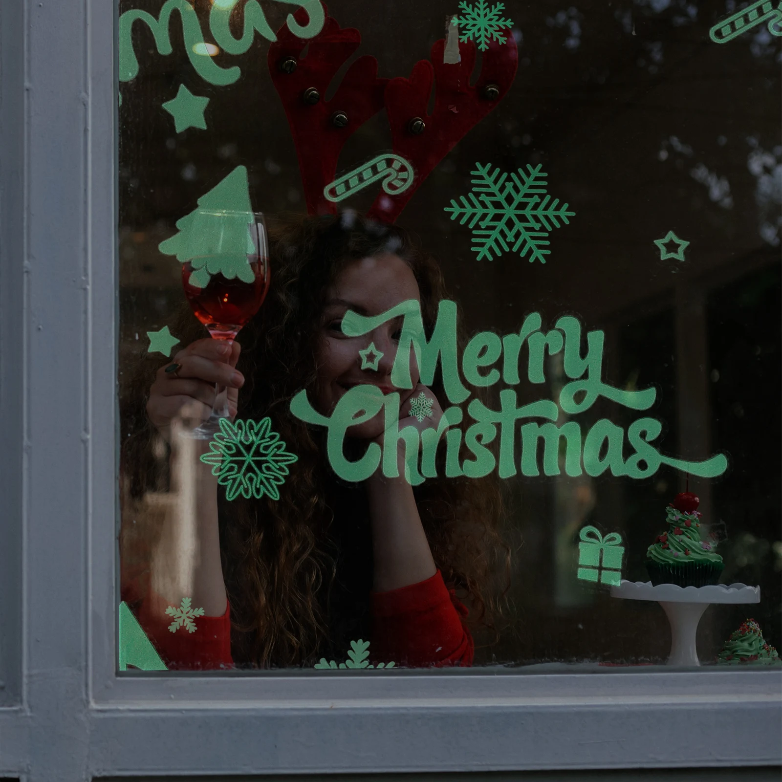 4 Sheets Glowing Christmas Stickers Luminous Wall Decals for Holiday Decor Room Window Xmas Party Shopping Mall Decor