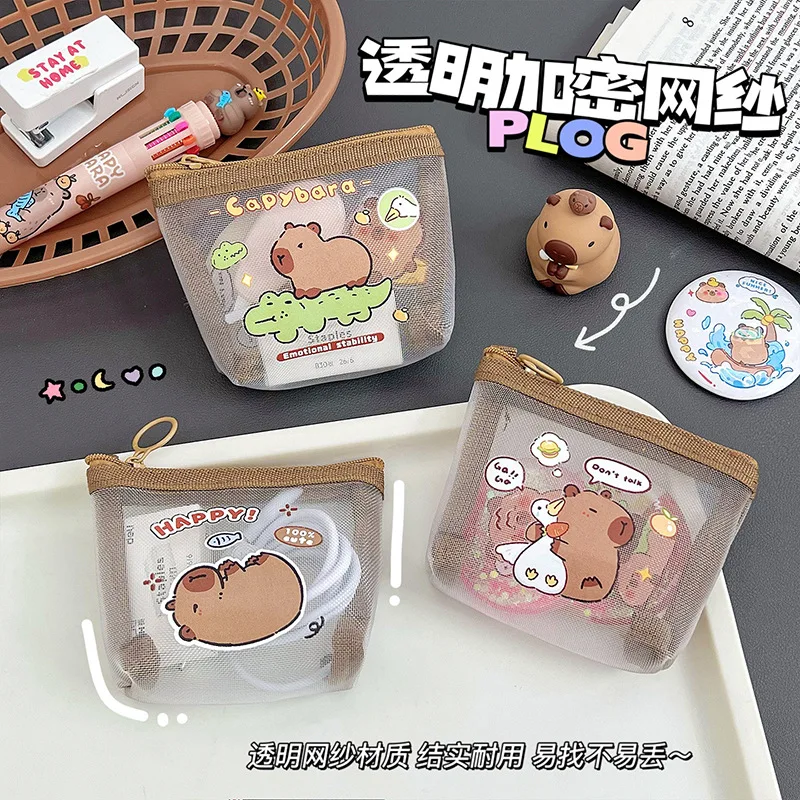 DIY kapibara mesh change bag cute capybara change bag capybara portable mouth red envelope mini storage bag wallet