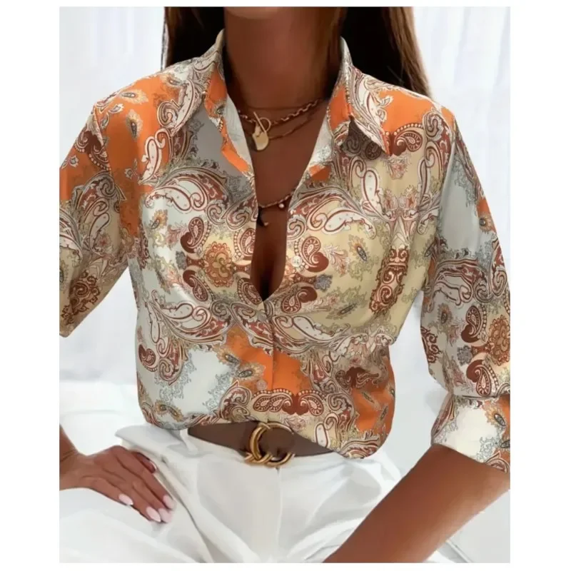 Vintage Floral Print Women Shirt Spring Autumn New Long Sleeve Turn-down Collar Single Breasted Casual Blouse Tops Office Ladies