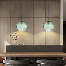 Nordic Glass Pendant Light Green Leaf Pattern Lighting for Living Room Dining Room Hotel Study Bedroom Indoor Decorative Fixture