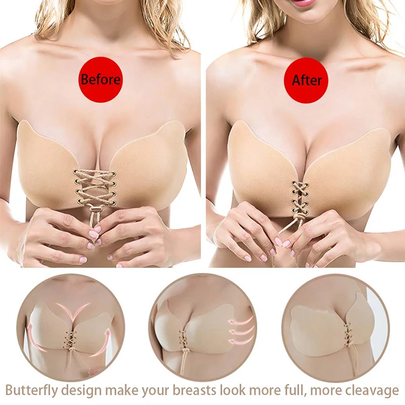 

vvbras Women Self Adhesive Strapless Bandage Blackless Solid Bra Sticky Gel Silicone Push Up Women's Underwear Invisible Bra