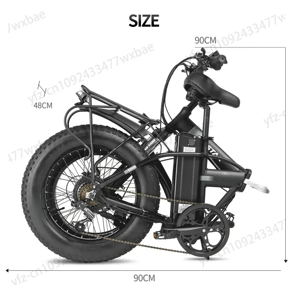 Folding Electric Bicycle 1000W 48v 14AH Fat Tire  Mountain 20 Inch Electric Bikes Beach Cycling With Back Seat