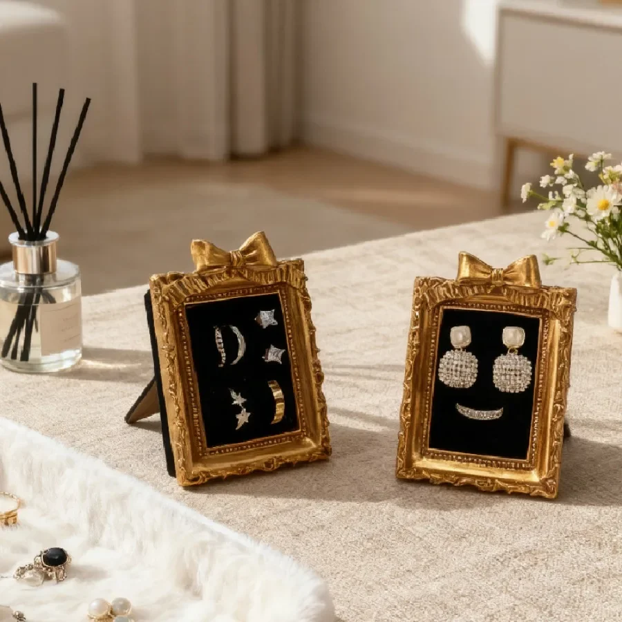 Victorian Style Photo Prop Antique Golden Ring Holder Earring Display Stand Jewelry Photography Display Vintage Background