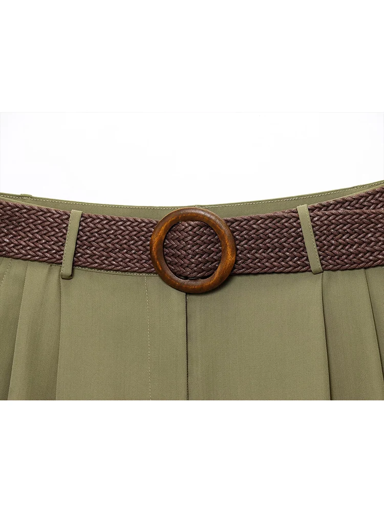 TFMLN شيك مكتب السيدات السراويل مع حزام أنيقة بسيطة مستقيم الساق السراويل الأساسية الإناث جديد الصيف واسعة الساق السراويل