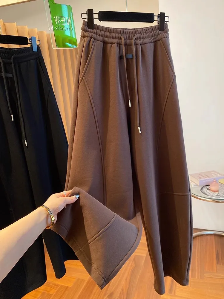 Korean Style Loose Winter Casual Women\'s Pants Office Lady High Waist Straight Pants Simple Fashion Female Wide Leg Pants