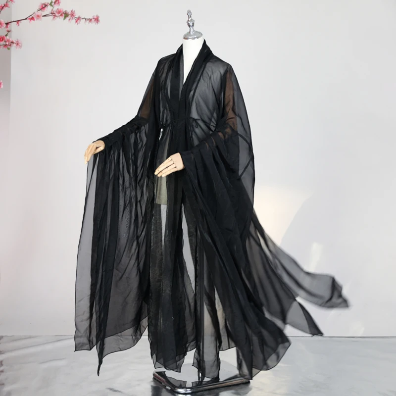Ancient Style Chinese Hanfu Cloak Folk Dance Stage Performance Costume Cloak Elegant Tulle Chiffon Large Sleeves Hanfu Cardigan
