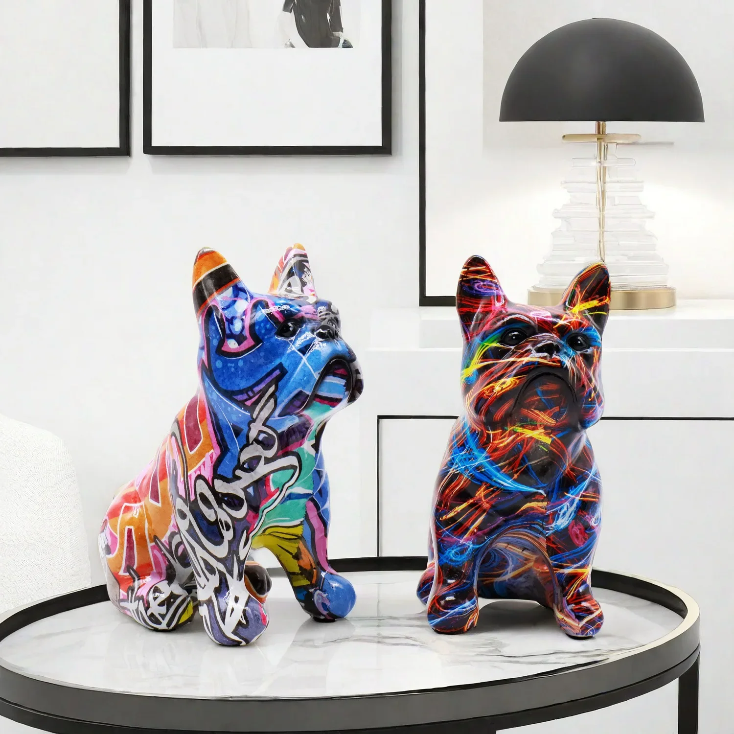 

New Creative Colorful Bulldog Resin Crafts Home Living Room Decoration Entrance Wine Cabinet Decoration