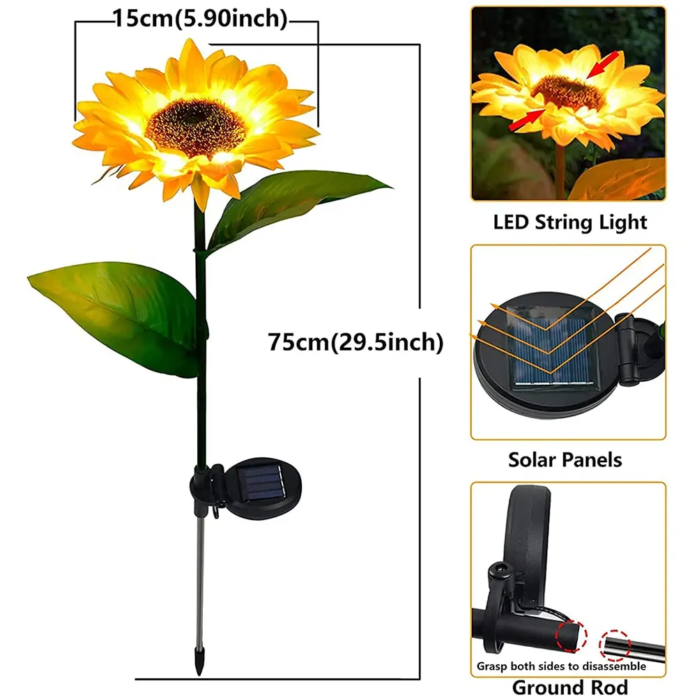 LED Solar Sunflower Outdoor Lawn Light IP65 Waterproof Pathway Yard Wedding Holiday Garden Decoration Solar Flowers Lamp