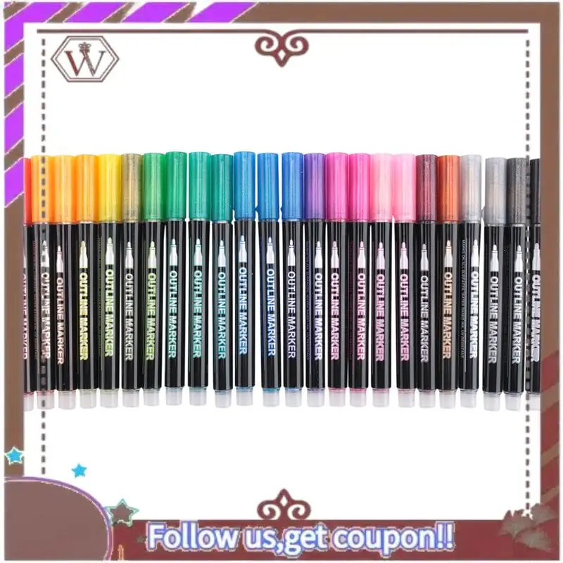 ABBG-Shimmer Markers Doodle Outline Dazzles: 24 لونًا معدنيًا بخط مزدوج مجموعة أقلام لامعة Super Squiggles Dazzlers Du