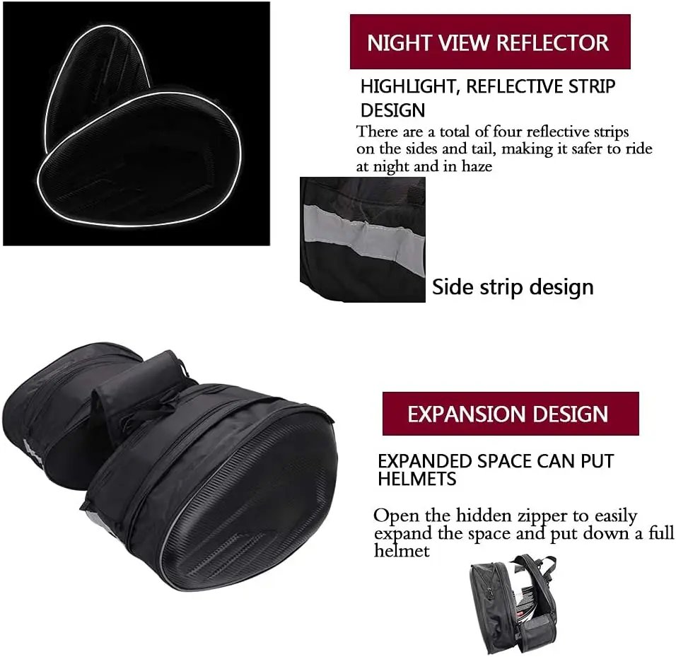 Schwarz 36-58l Motorrad Sattel taschen wasserdicht Roller Heck gepäck Koffer Sattel tasche Motorrad Seiten helm Reit reisetaschen – Detail 11