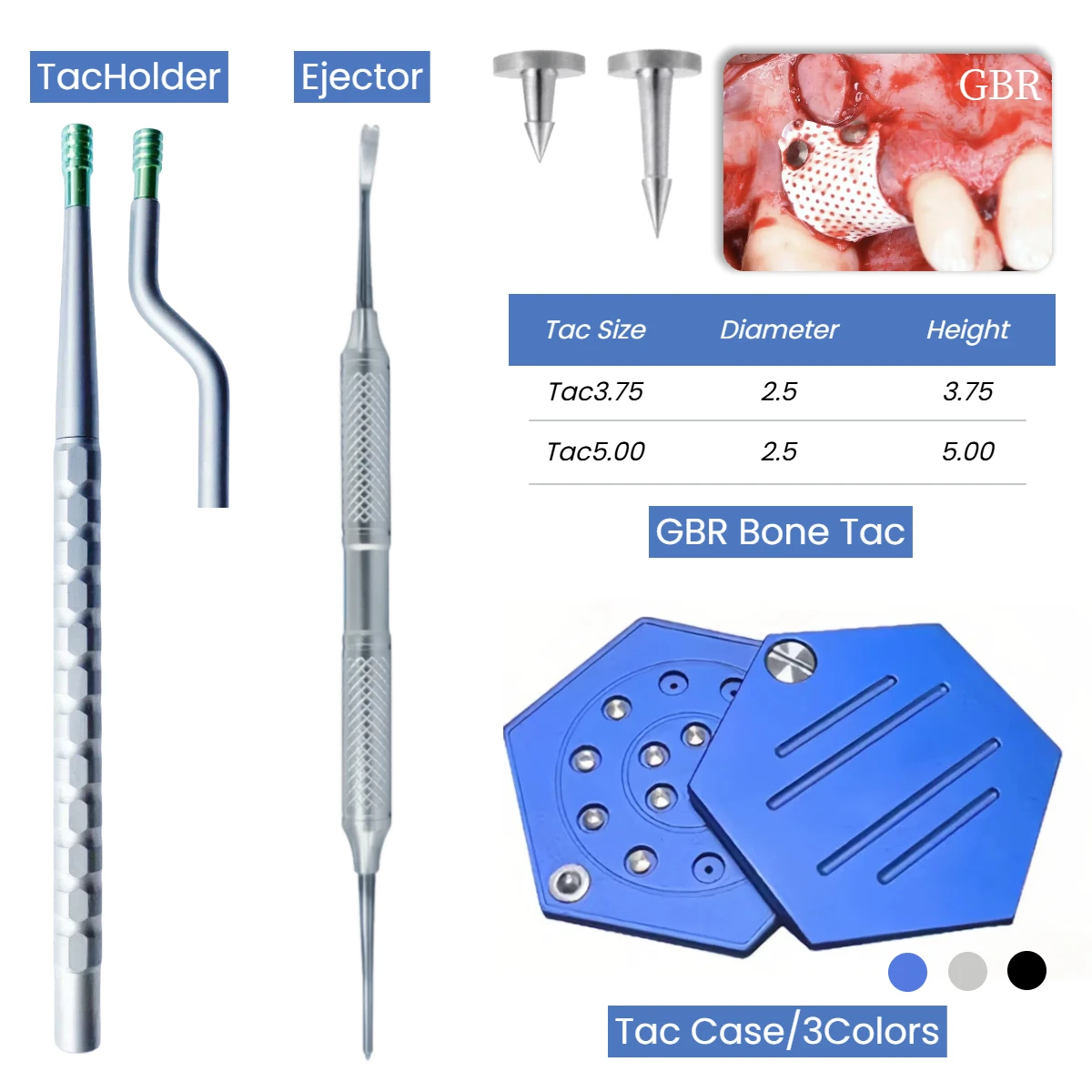 

Dental GBR Bone Tack Membrane Fixation Tac Kit Titanium Driver Pin Case Alloy Fixation Stabilization Flat Headed Nail 3.75mm 5mm