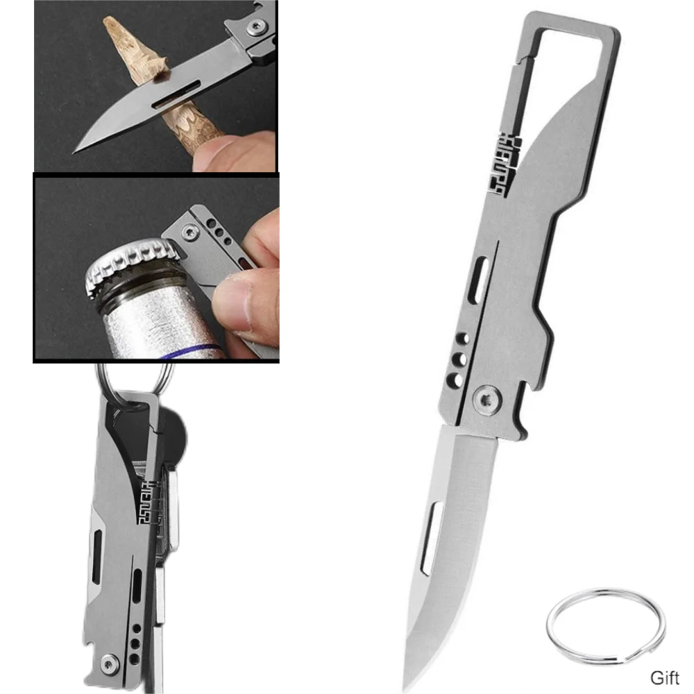 5Cr13mov Steel Titanium Alloy Folding Knife Climbing Buckle Outdoor Multitool EDC Security Self-defense Hand Tools Bottle Opener