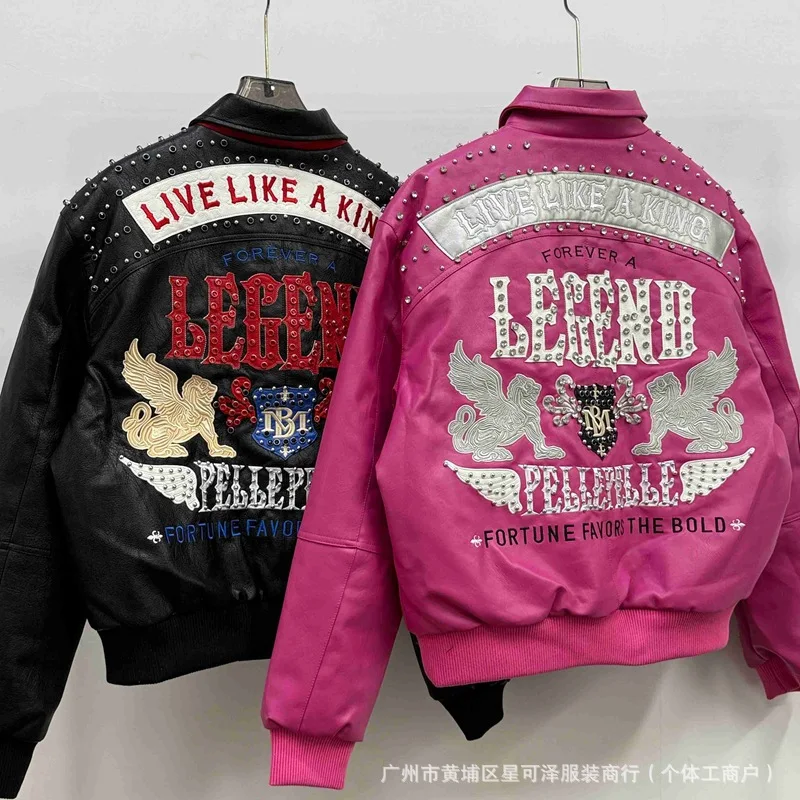 

American vintage cool design autumn and winter jacket hip-hop eagle embroidery leather jackets baseball streetwear men clothing