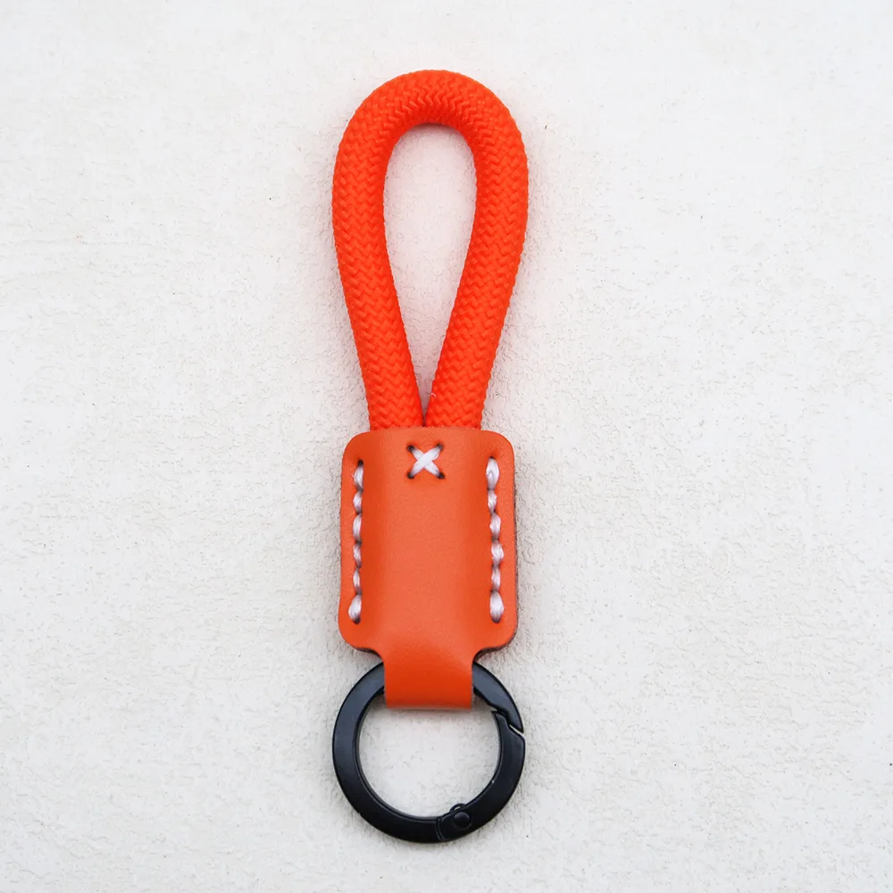 Handmade Cowhide Keychain with Woven Rope, Creative Gift