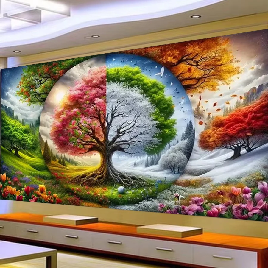 Magical Four Seasons Tree of Life 5D DIY Diamond Painting Full Drill Round Rhinestone Art,Perfect Gift for Family & Friends