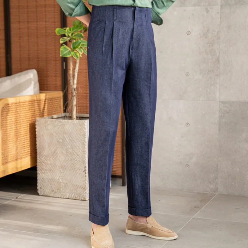 High Waist Trousers Pant For Man OfficeTrouser Business Casual Pant British Social Club Outfits Pantalones Hombre Excluding Belt