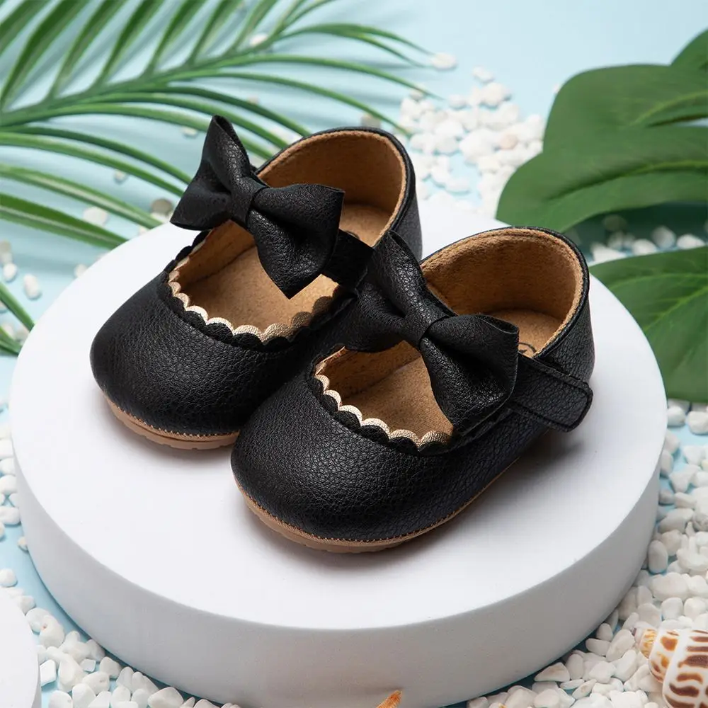 Scarpe da principessa con suola morbida in gomma antiscivolo in pelle PU dolce neonato scarpe Casual per bambini primi camminatori Bowknot