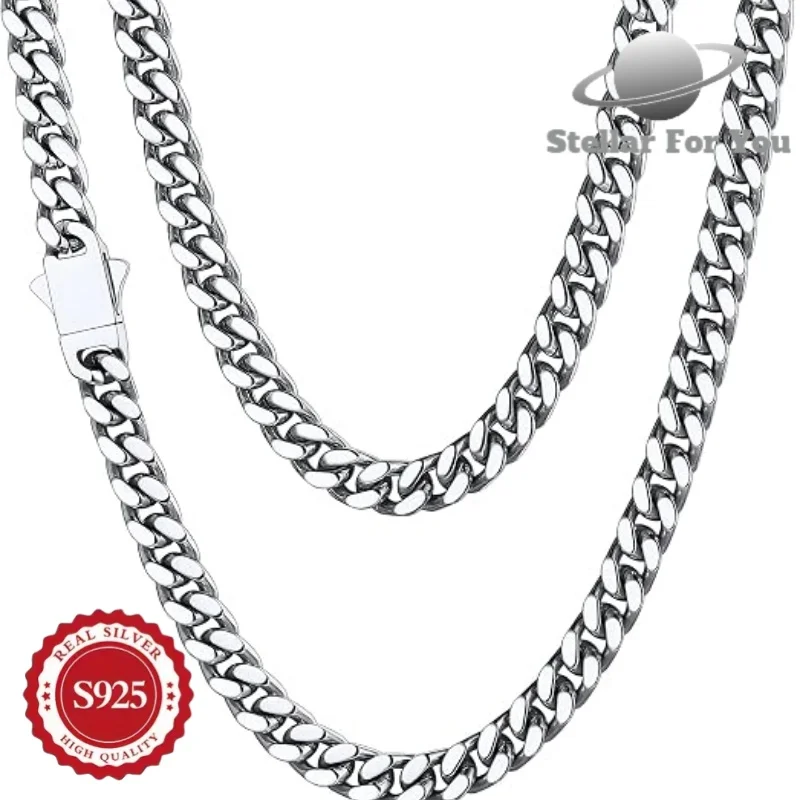 Collar de cadena cubana de 10 mm de plata esterlina 925 chapado en oro de 24k, adecuado para hombres y mujeres, disponible en varios tamaños, perfecto para el Día de San Valentín, el Día de la Madre, regalos de cumpleaños para él/ella/novia, compre 3 y obtenga 1 gratis.