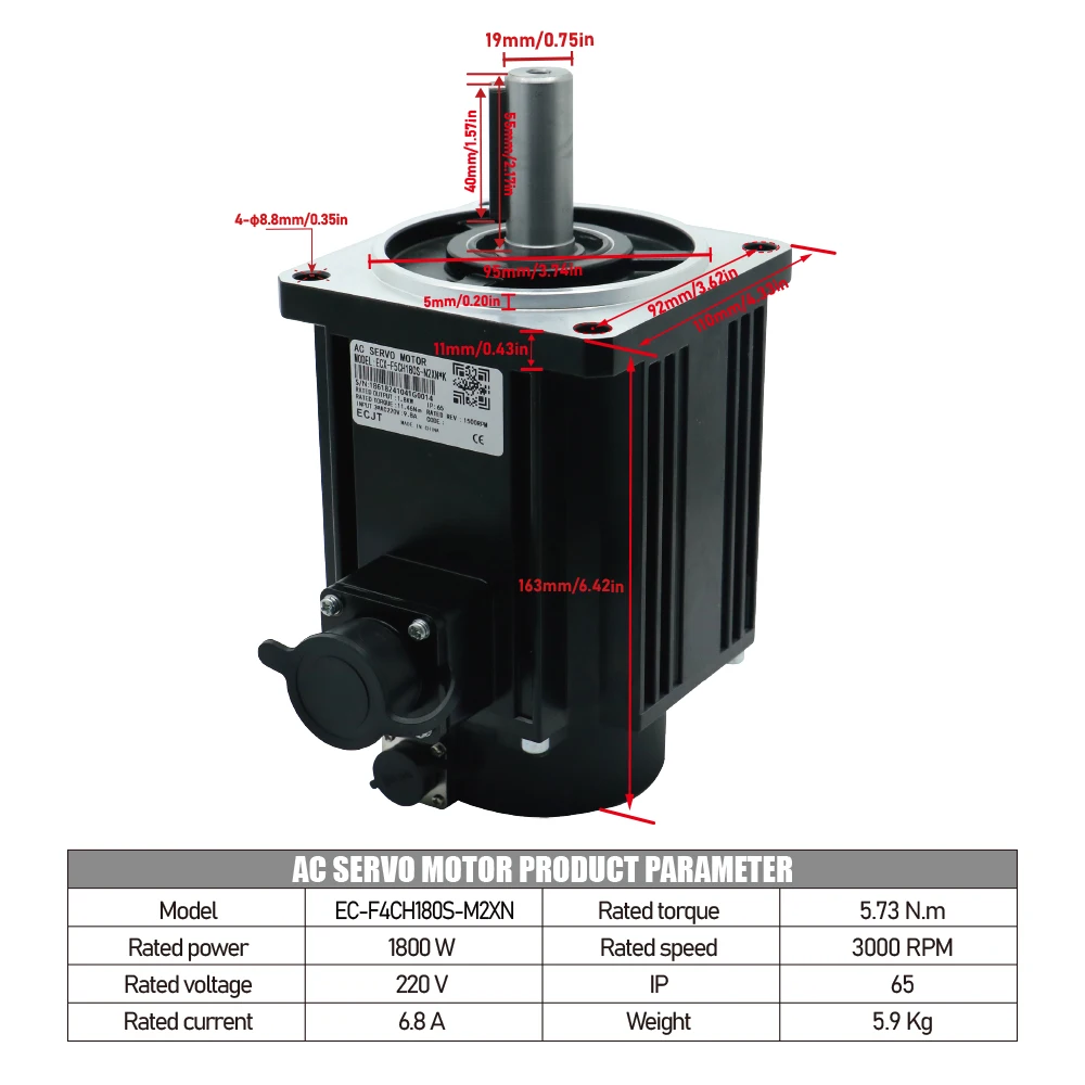 HLTNC 1.8kw محرك سيرفو يعمل بالتيار المتردد ومجموعة تشغيل ECX EtherCAT Modbus 220 فولت 3000 دورة في الدقيقة 5.7N و 3 أمتار كابل 17 بت التشفير المطلق لـ CNC