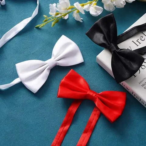 Solid Color Classic Bow Ties for Men & Kids Green Red Black White Formal Wedding Party Neck Bowtie Accessories