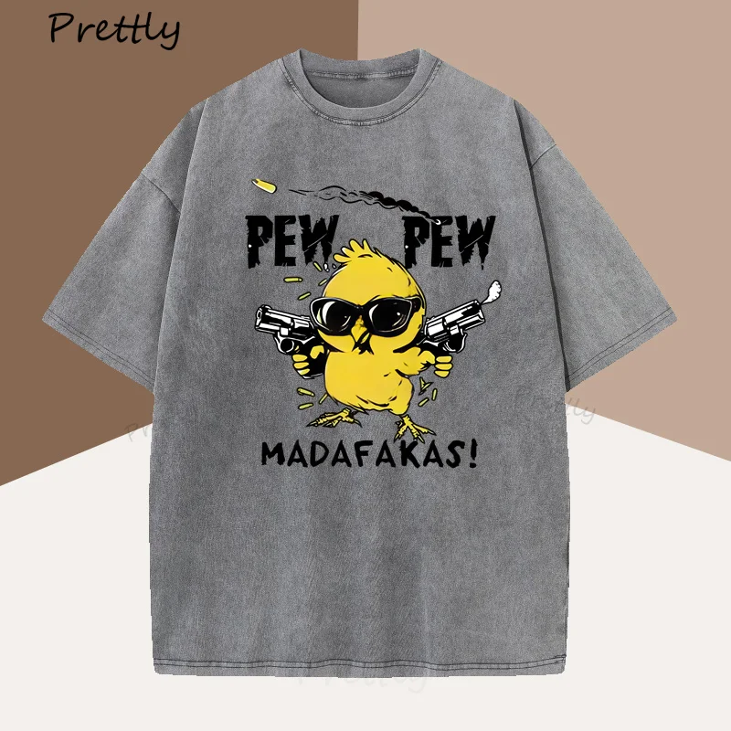 Pew Pew Madafakas Funny Graphic T Shirts Crazy Cat Printed T-shirt Casual Cotton Short Sleeve Adult Humor Tee Shirt Mens Clothes