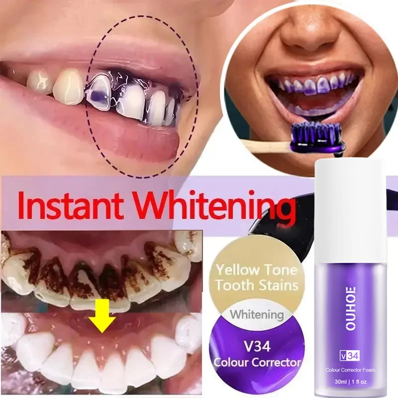 V34 Teeth Whitening Toothpaste Serum Remove Plaque Stains Oral Hygiene Cleaning Dental Bleaching Tools Fresh Breath Tooth Care