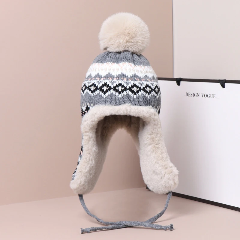 Men Women Knitted Trapper Earflap Ski Cap New Comfortable Male Female Thick Warm Winter Beanie Hat Fur Pompom Russian Hat