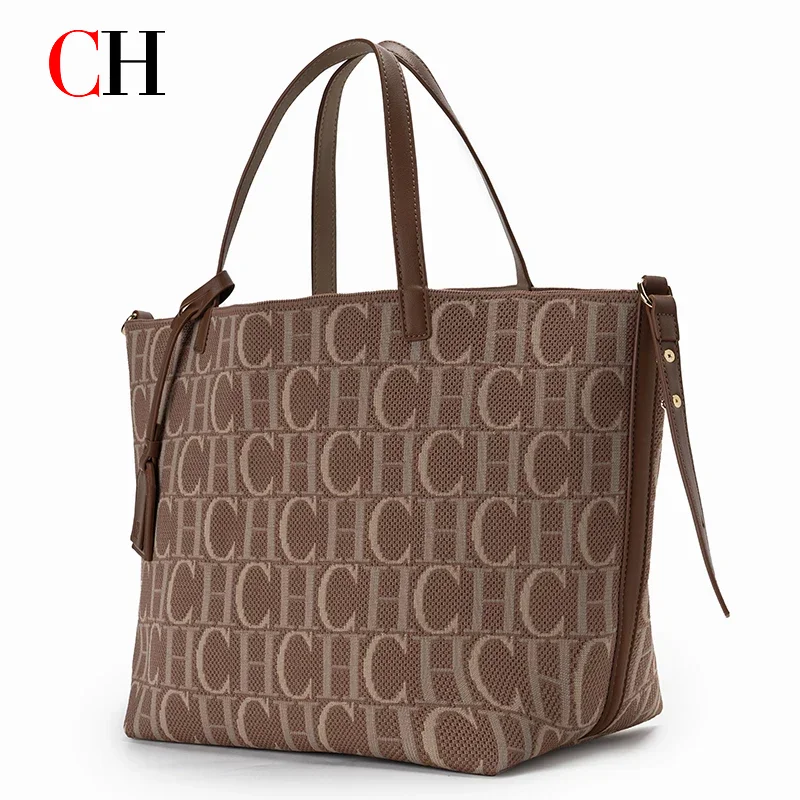 CH Fashion Simple Women's Commuter Travel Bag Classic Retro Large Capacity Pure Color Bucket Bag Trend Letter New Ladies Handbag