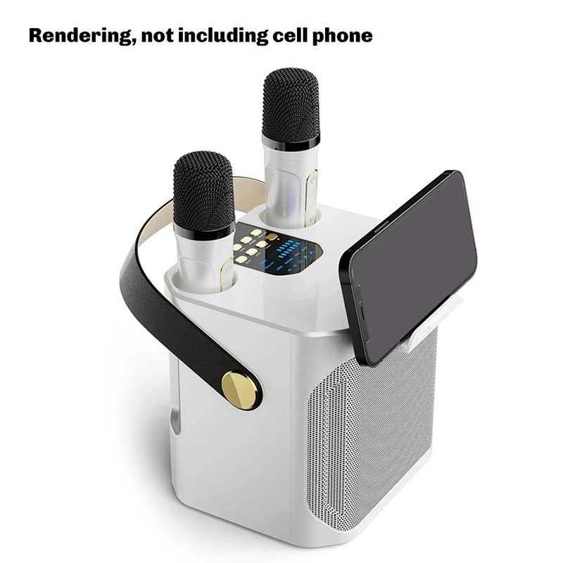 High Power Karaoke Bluetooth Speaker Portable 360 Stereo Surround Wireless Subwoofer with Dual Microphone White-TCES