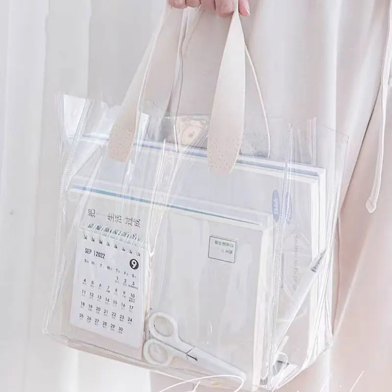 High Quality PVC Transparent Handbag Flexible Large Capacity Shopping Bag Packaging Portable Waterproof Shoulder Clear PVC Tote