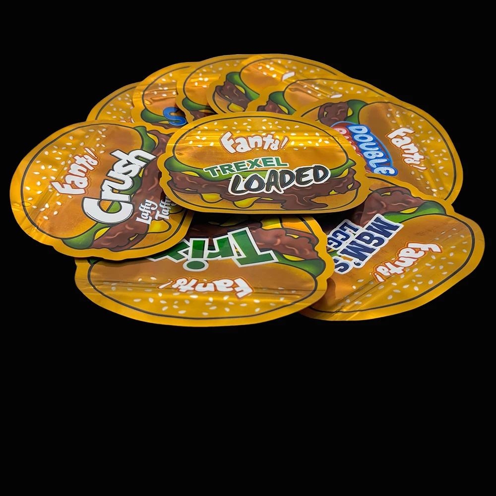 50 Stück holografische Hamburger-förmige Mylar-Beutel, glänzende, wiederverschließbare Beutel für Süßigkeiten, Snacks, Gummibärchen, Partygeschenke, 3,5-G-Verpackung