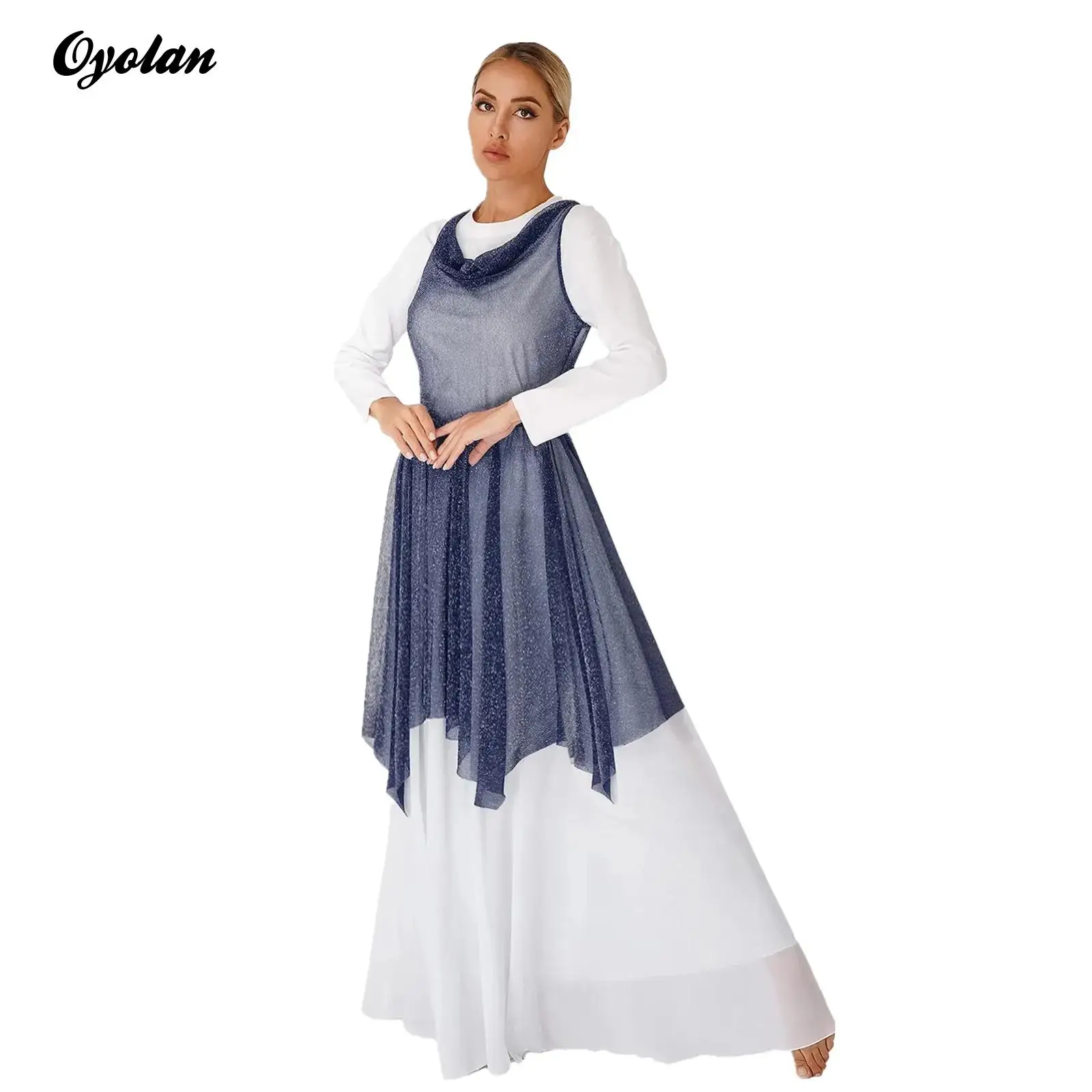 Femmes paillettes chorale culte louange Ballet salle de bal danse Performance robe transparente chorale tunique robes liturgiques Dancewear