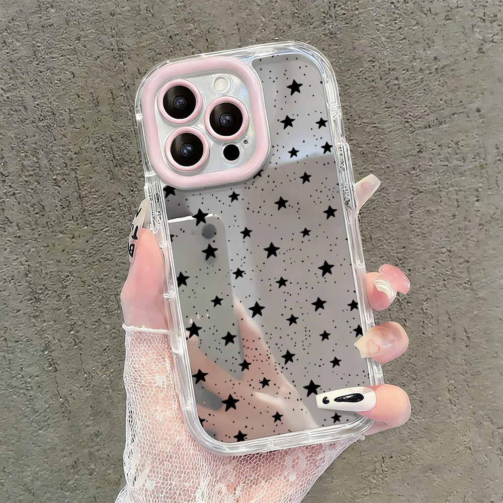 Einfache Stern-Polka-Dots Air-Cushion-Spiegel-Handyhülle für iPhone 17 15 14 16 Pro Max 13 12 11 Pro XR XS 7 8 Plus 17Air Girl Cover – Detail 29